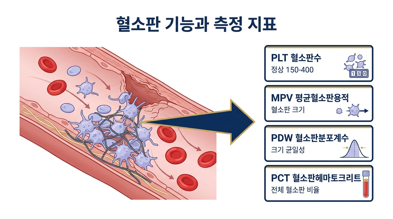 혈소판 기능과 측정 지표 — PLT·MPV·PDW·PCT